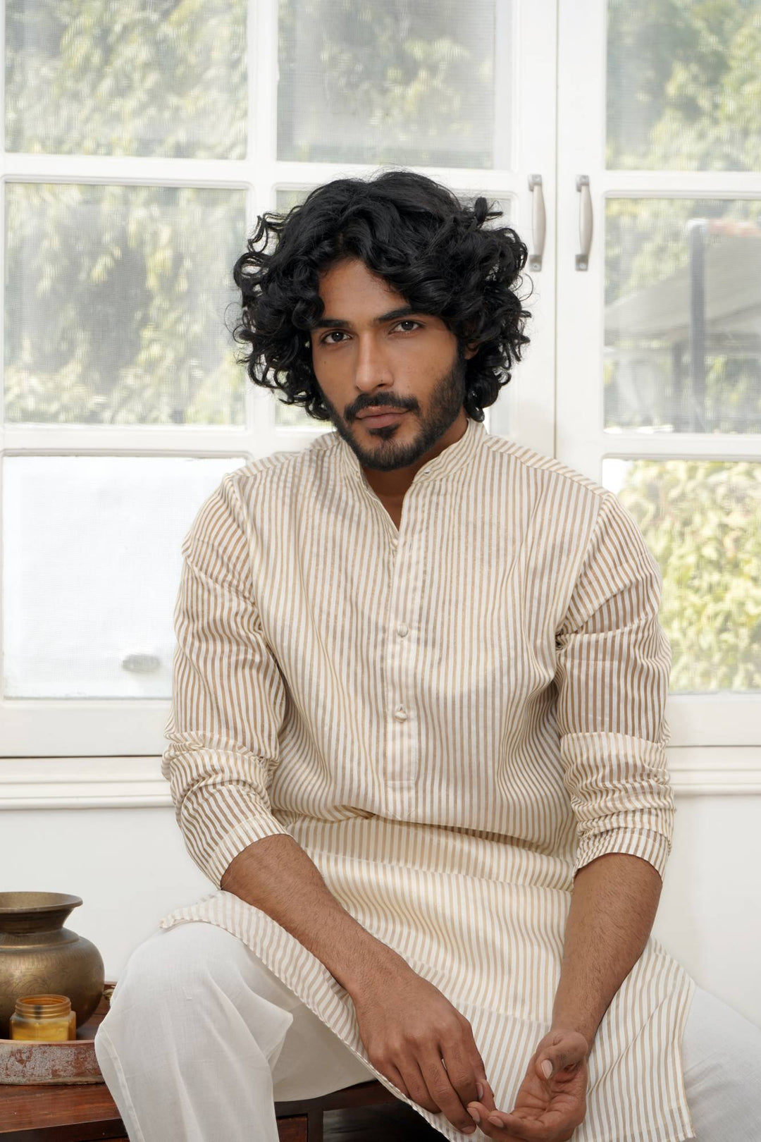 Gold Stripe Tissue Kurta
