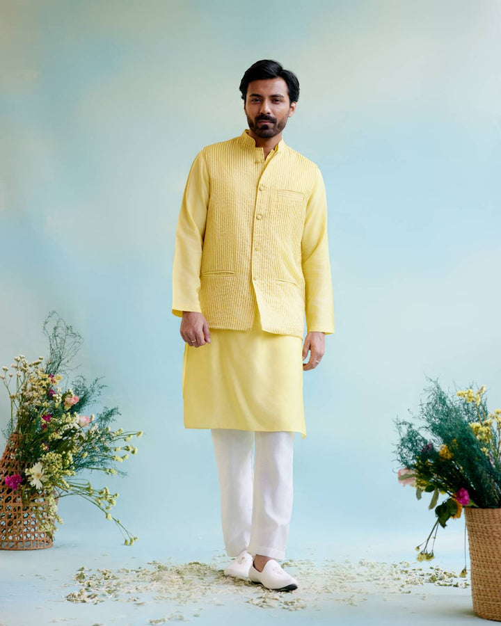 Sunshine Glow Stripe Tissue Nehru Jacket