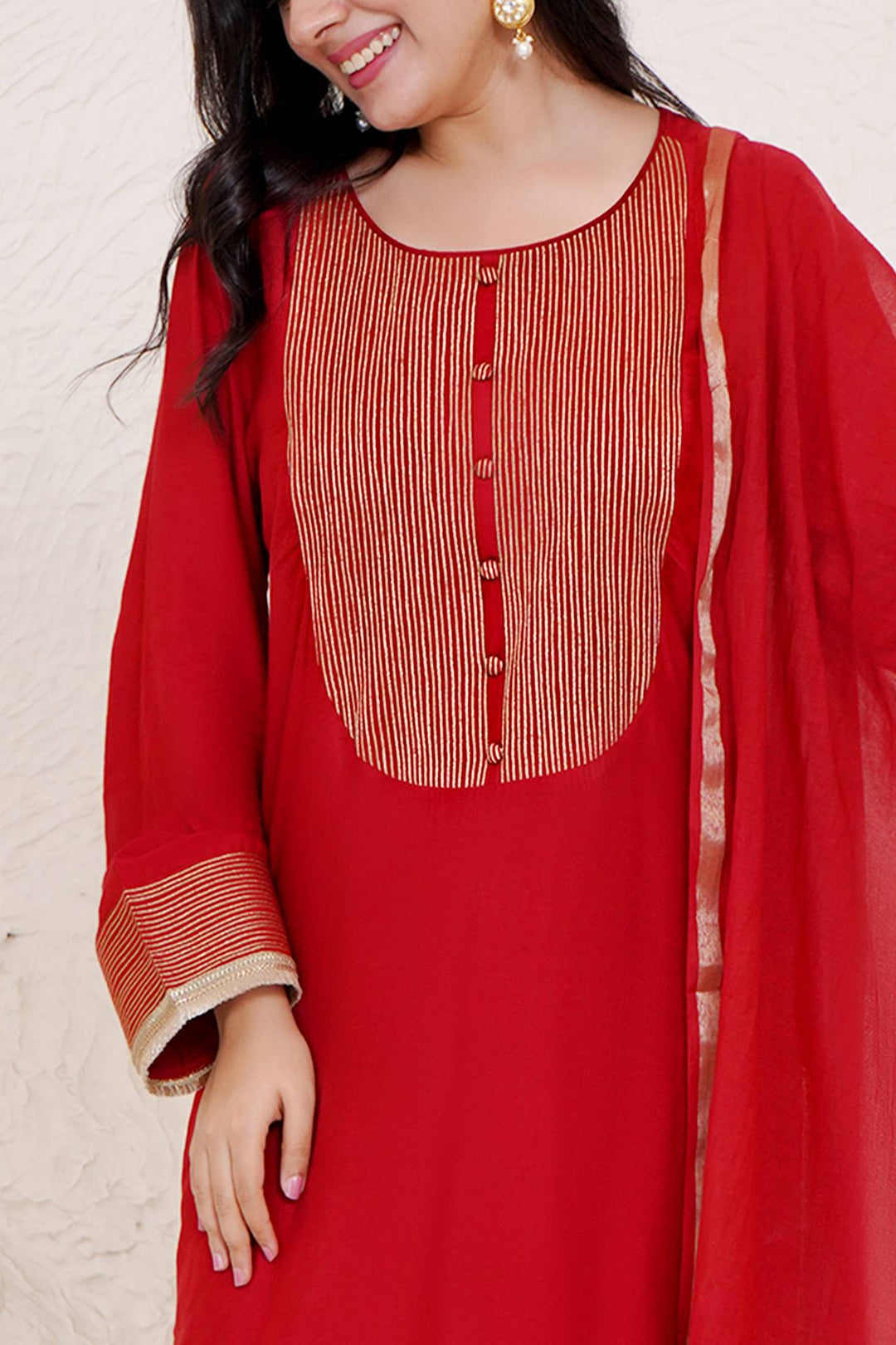 Cherry Zari Kurta with Narrow Pants
