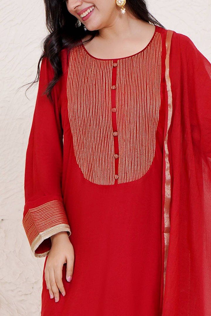Cherry Zari Kurta with Narrow Pants