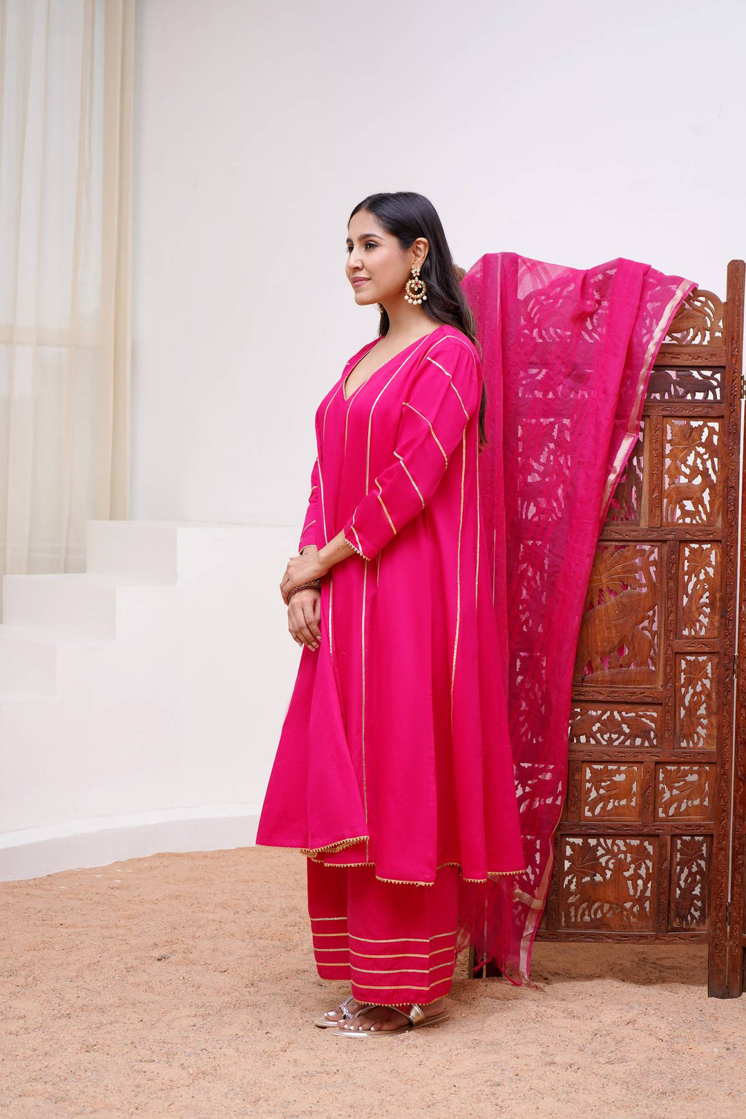 fuchsia rosa anarkali with wide leg pants