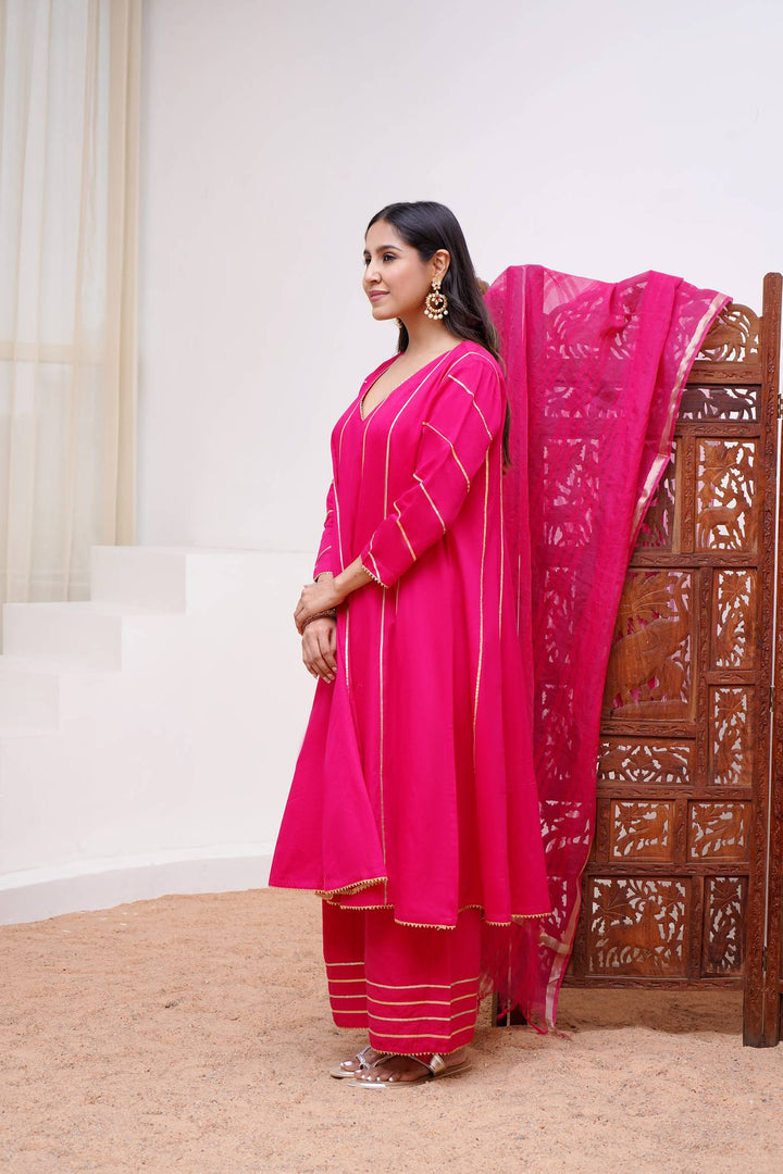fuchsia rosa anarkali with wide leg pants