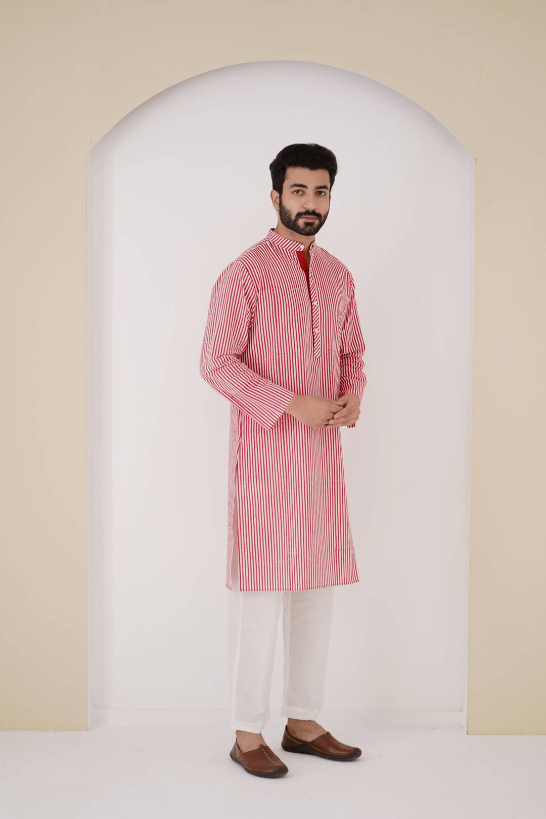 Red Stripe Kurta Set