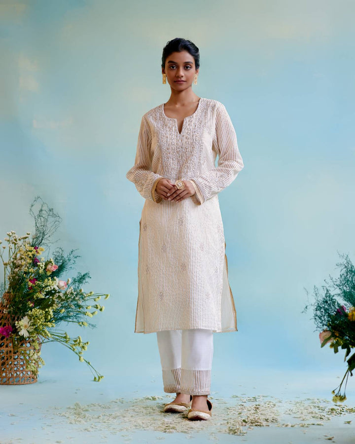 Golden Zari Tissue Kurta with Narrow Pants