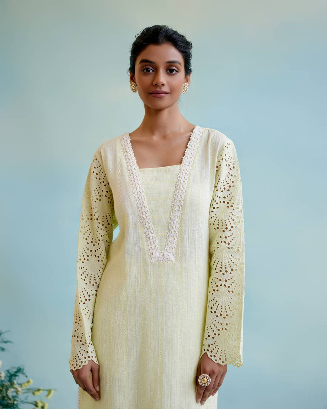 Yellow Petal Kurta with  Narrow Pants