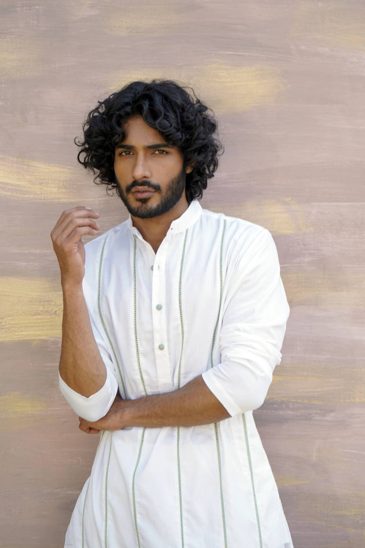 Mint Vanilla Kurta Set For Men