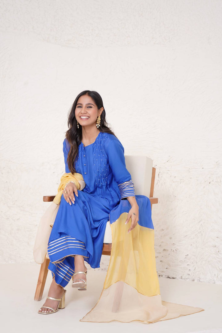 Pearl Marine Kurta with Wide Leg Pants