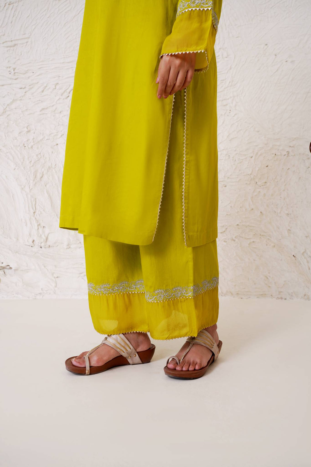Olive Dori Kurta with Wide Leg Pants