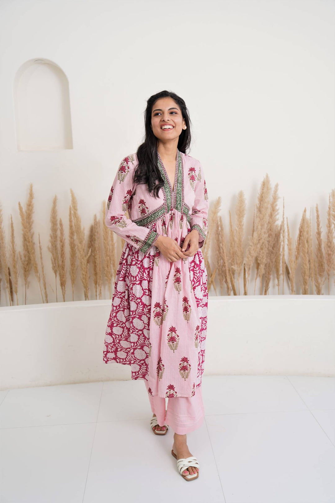 Vivacious rose kurta with wide leg pants