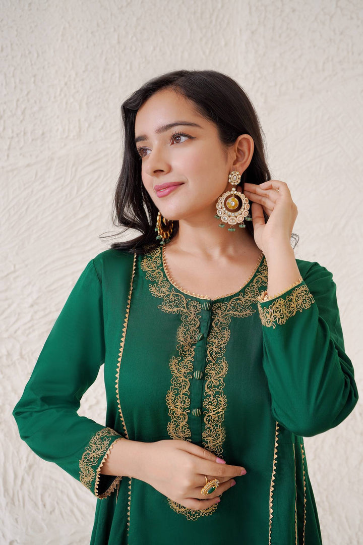 Emerald Dori Kurta with Wide Leg Pants