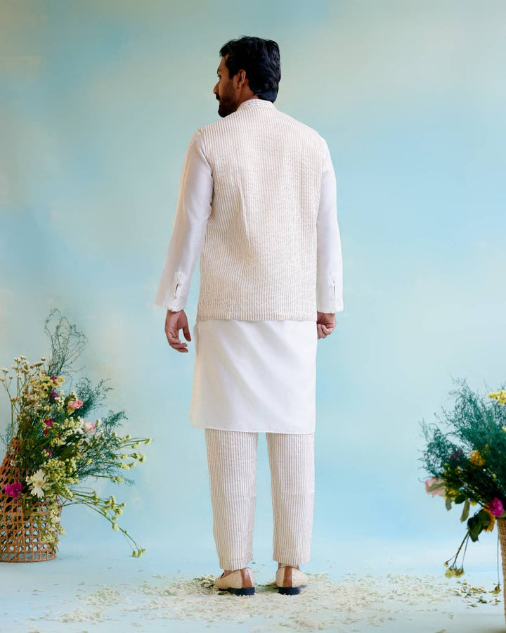 Gold Zari Stripe Tissue Nehru Jacket