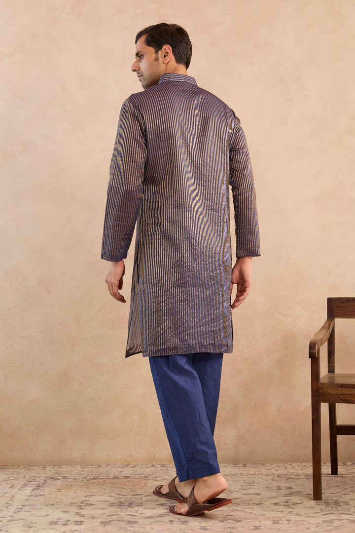 Starry Blue Chanderi Stripe Kurta