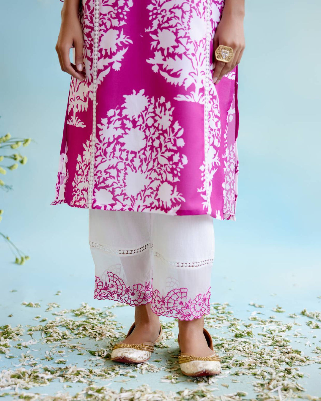 Cranberry Floral Kurta with Narrow Pants