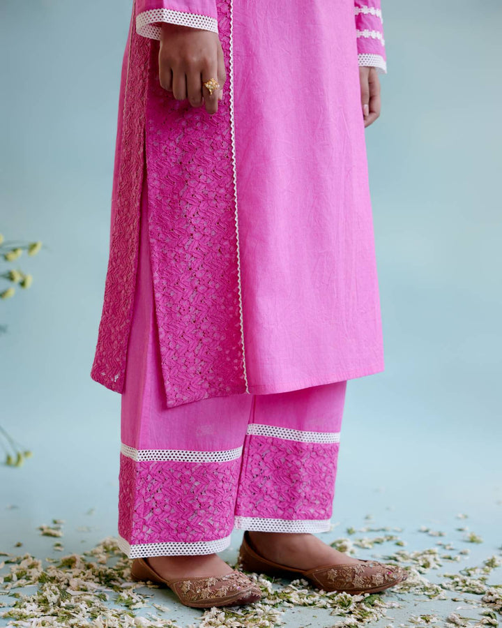 Neon Pink Kurta with Wide Leg Pants