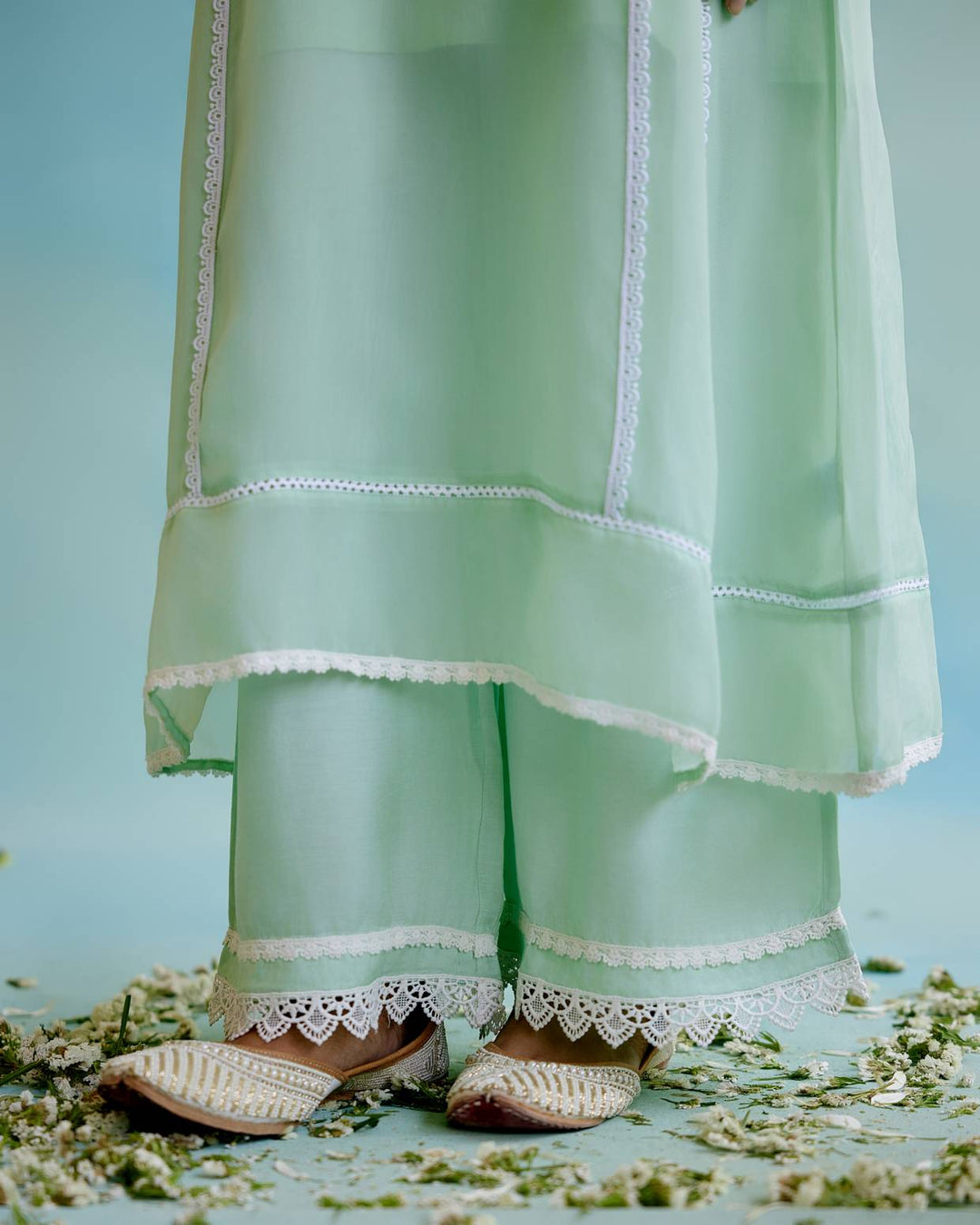 Mint Frost Anarkali with Wide Leg Pants