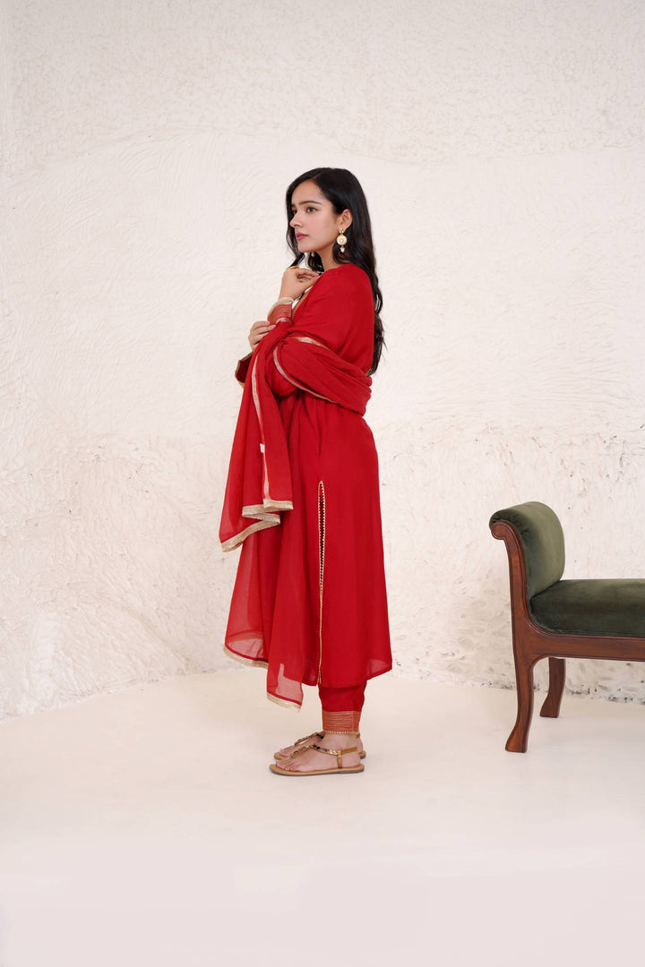 Cherry Zari Kurta with Narrow Pants