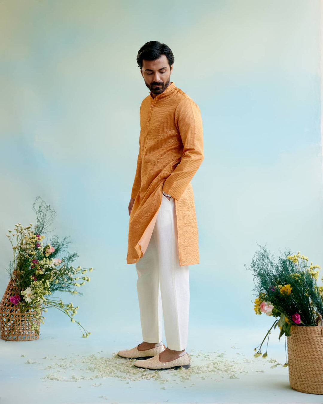 Marigold Petal Tissue Kurta with Narrow Pants