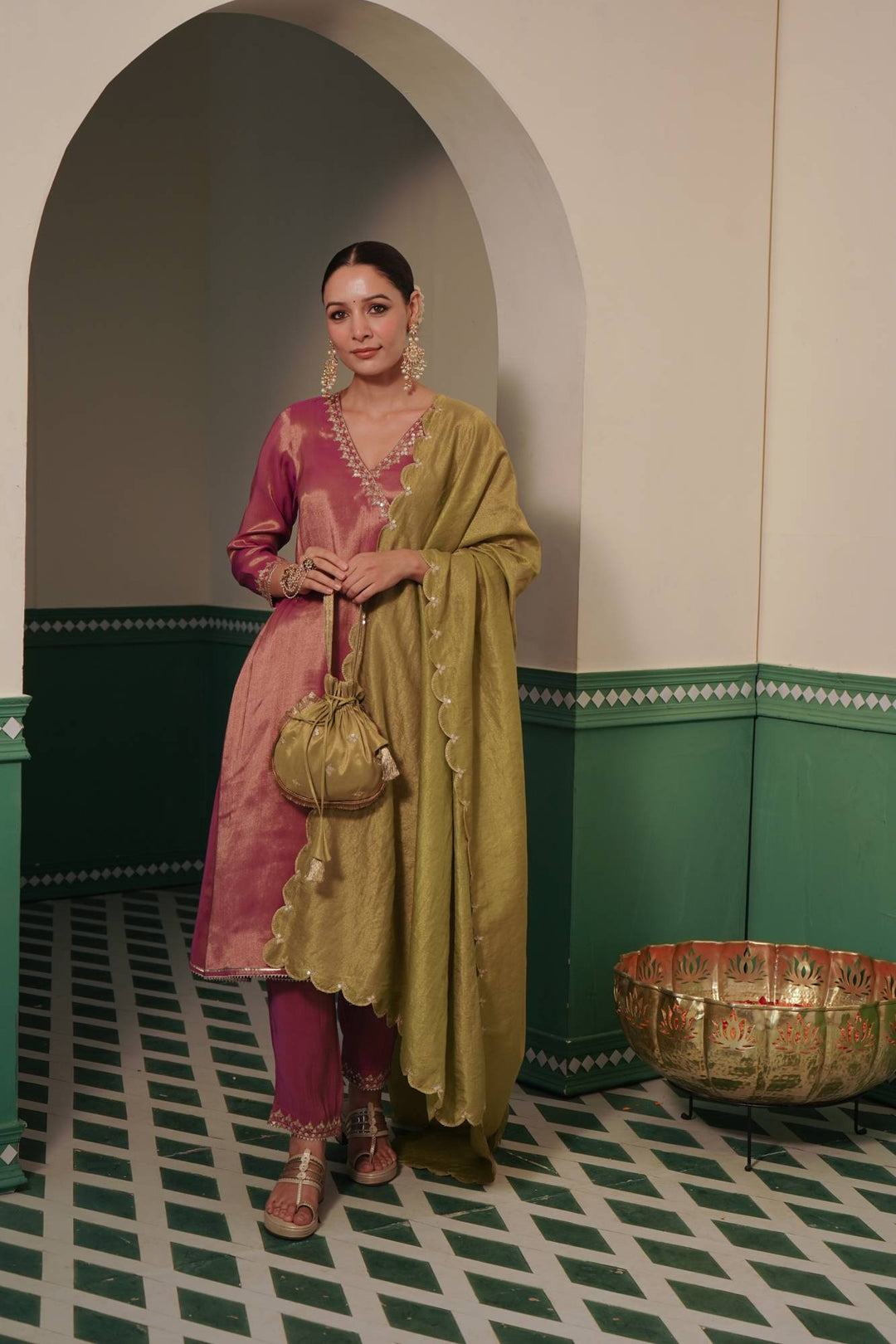 Green Tissue Potli Bag