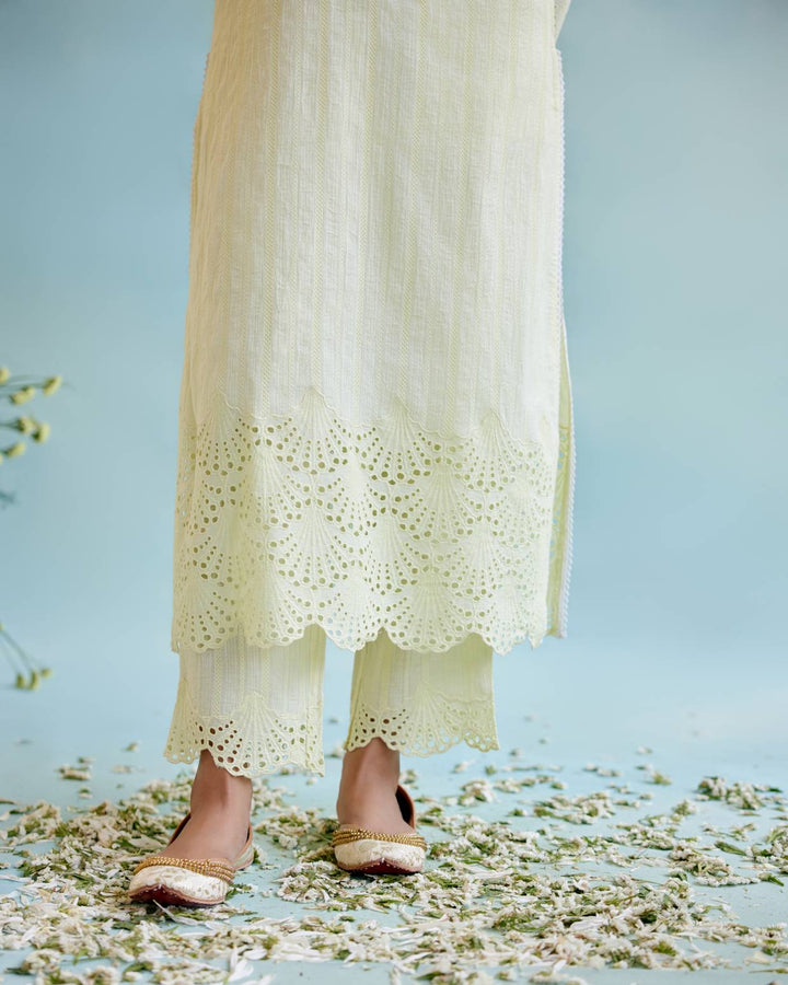 Yellow Petal Kurta with  Narrow Pants