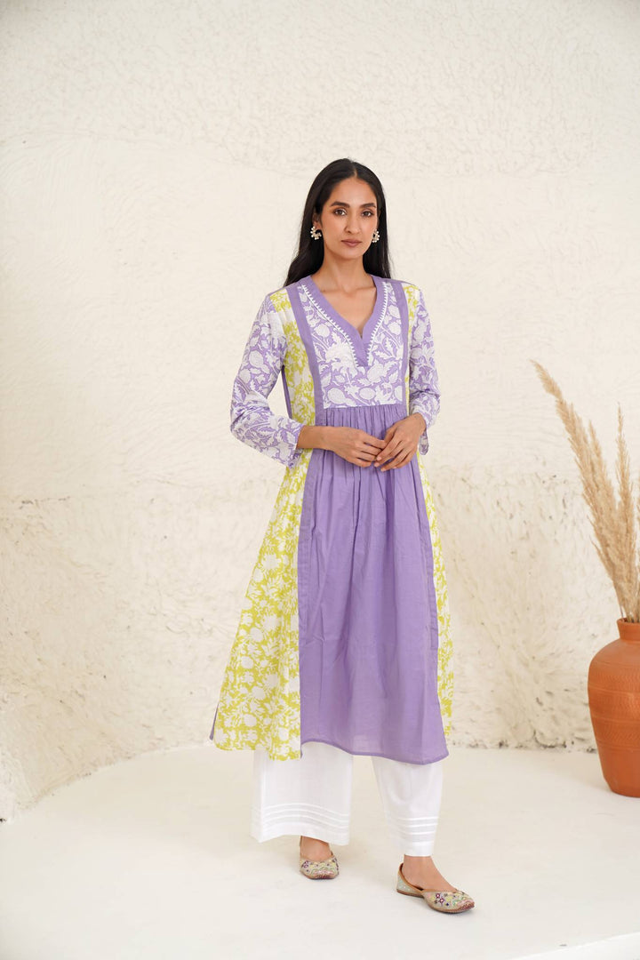 Lilac Lime Kurta with Wide Leg Pants