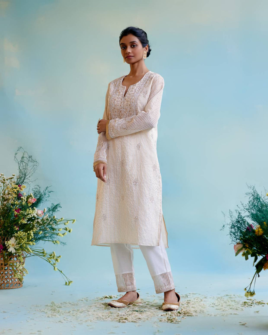 Golden Zari Tissue Kurta with Narrow Pants