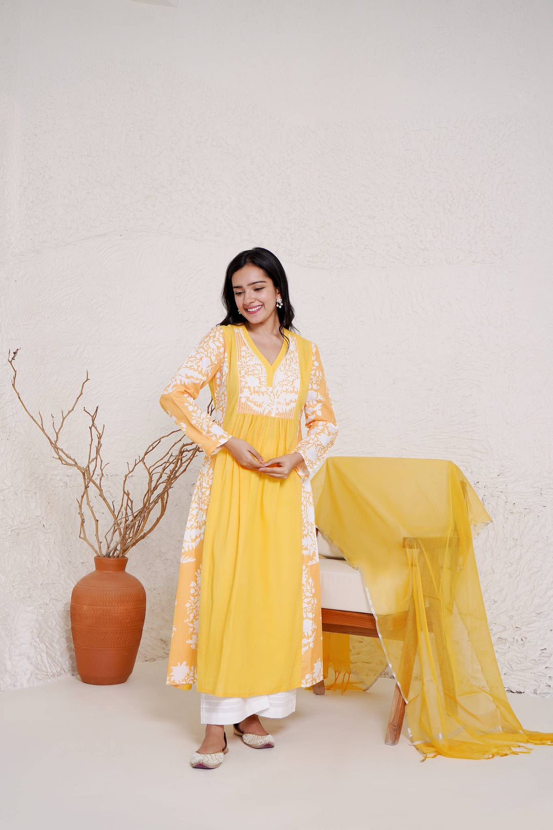 Sunflower Charm Kurta with Wide Leg Pants
