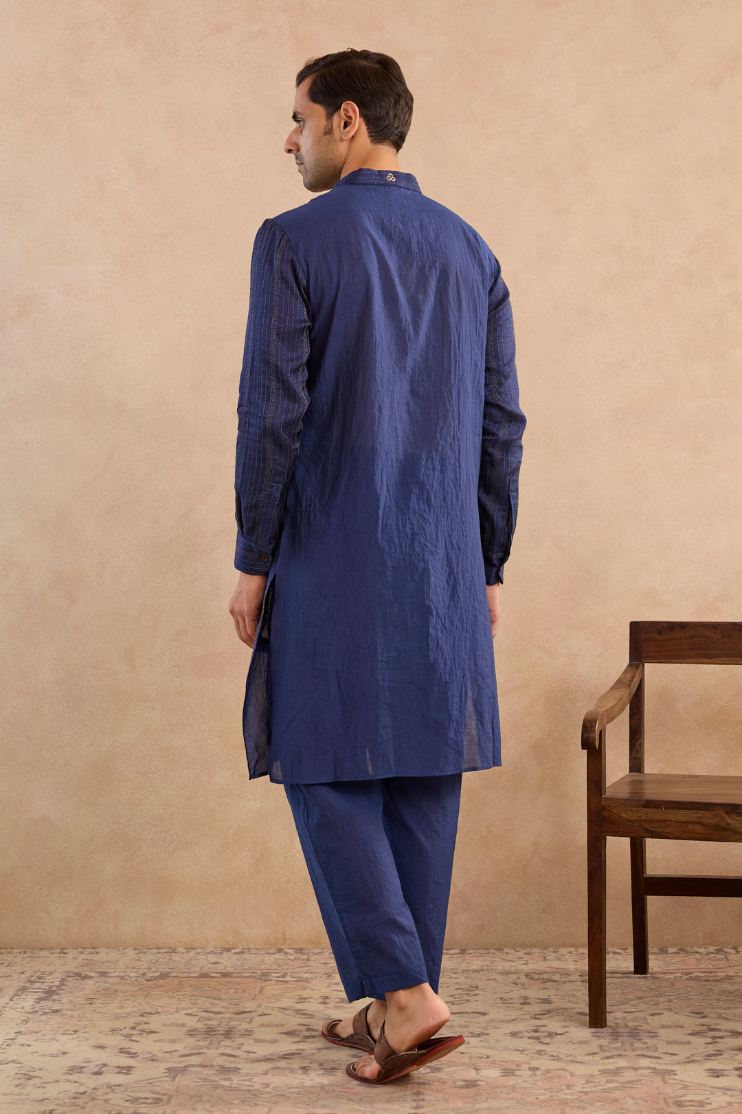 Navy Bloom Silk Chanderi Kurta