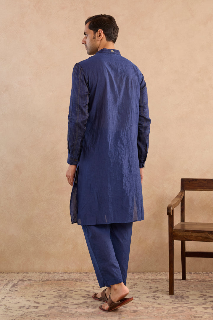 Navy Bloom Silk Chanderi Kurta