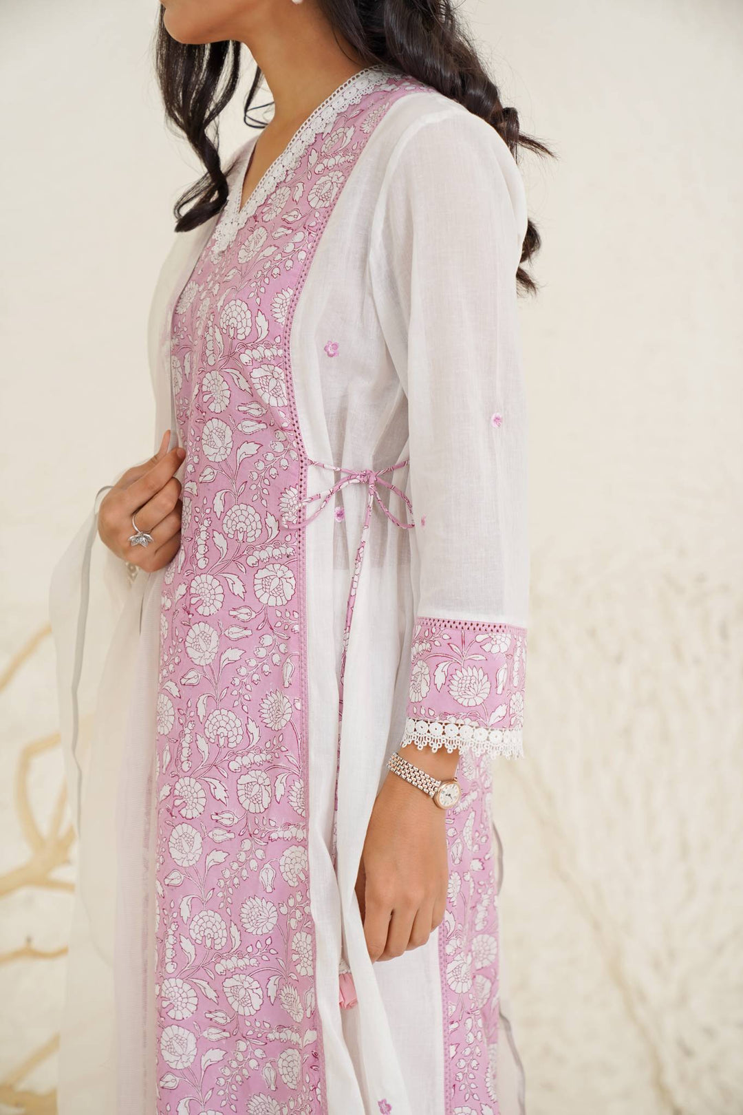 White Cameo Kurta with Pegged Pants