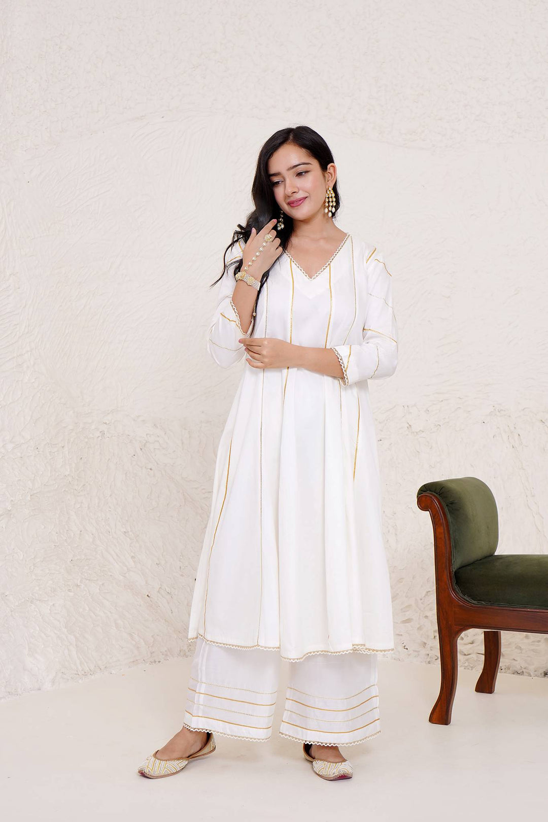 Ivory Rosa Anarkali with Wide Leg Pants