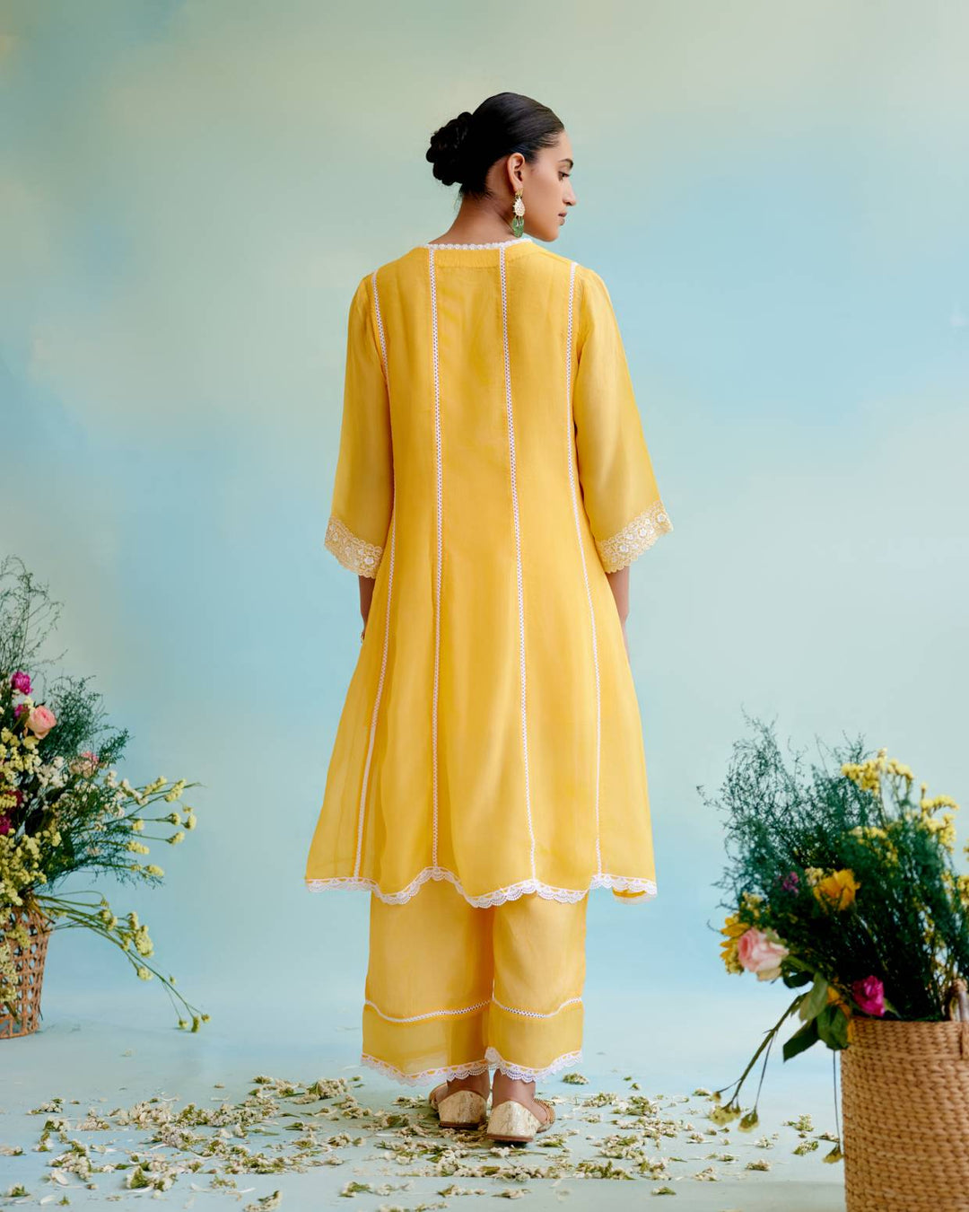 Misty Yellow Anarkali with Wide Leg Pants
