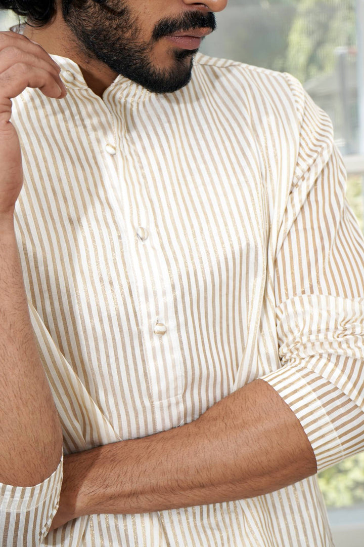 Gold Stripe Tissue Kurta