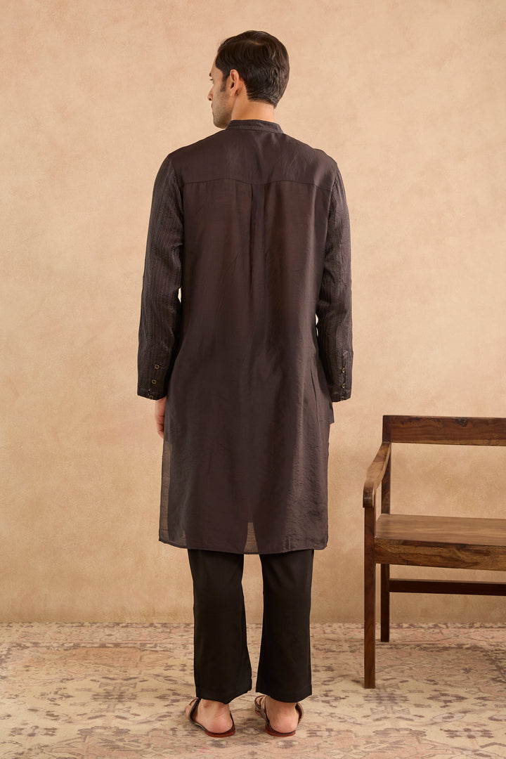 Black Bloom Silk Chanderi Kurta