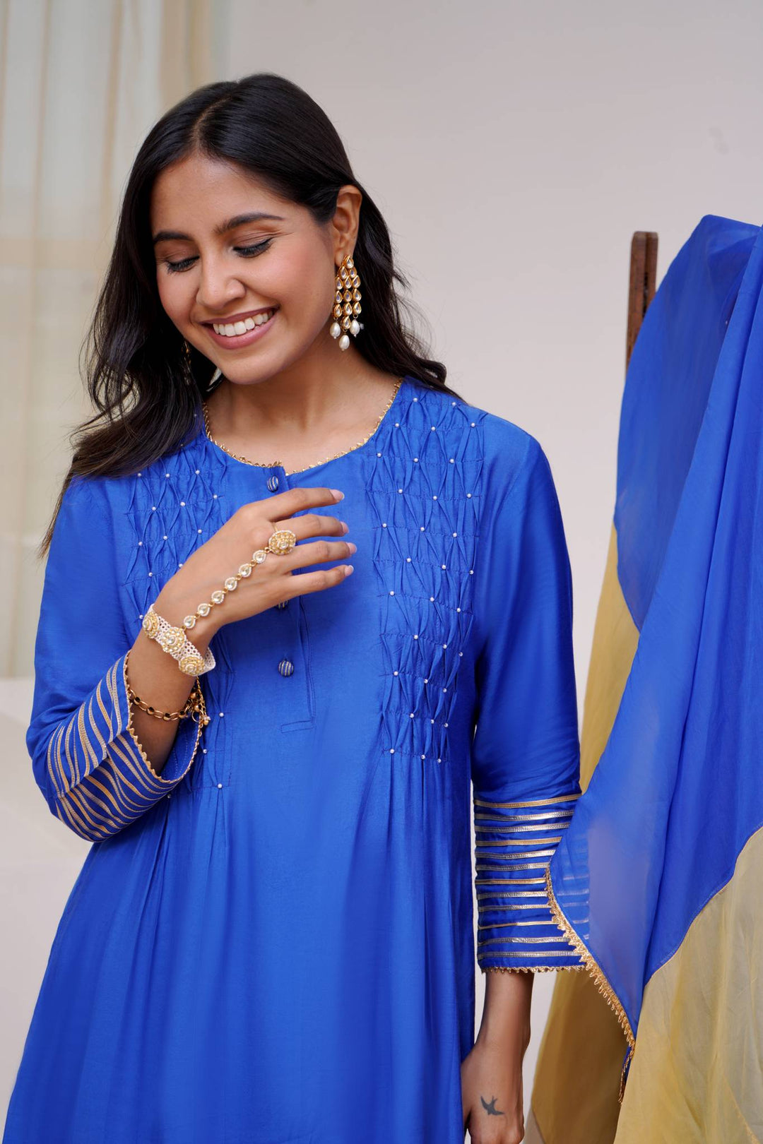 Pearl Marine Kurta with Wide Leg Pants