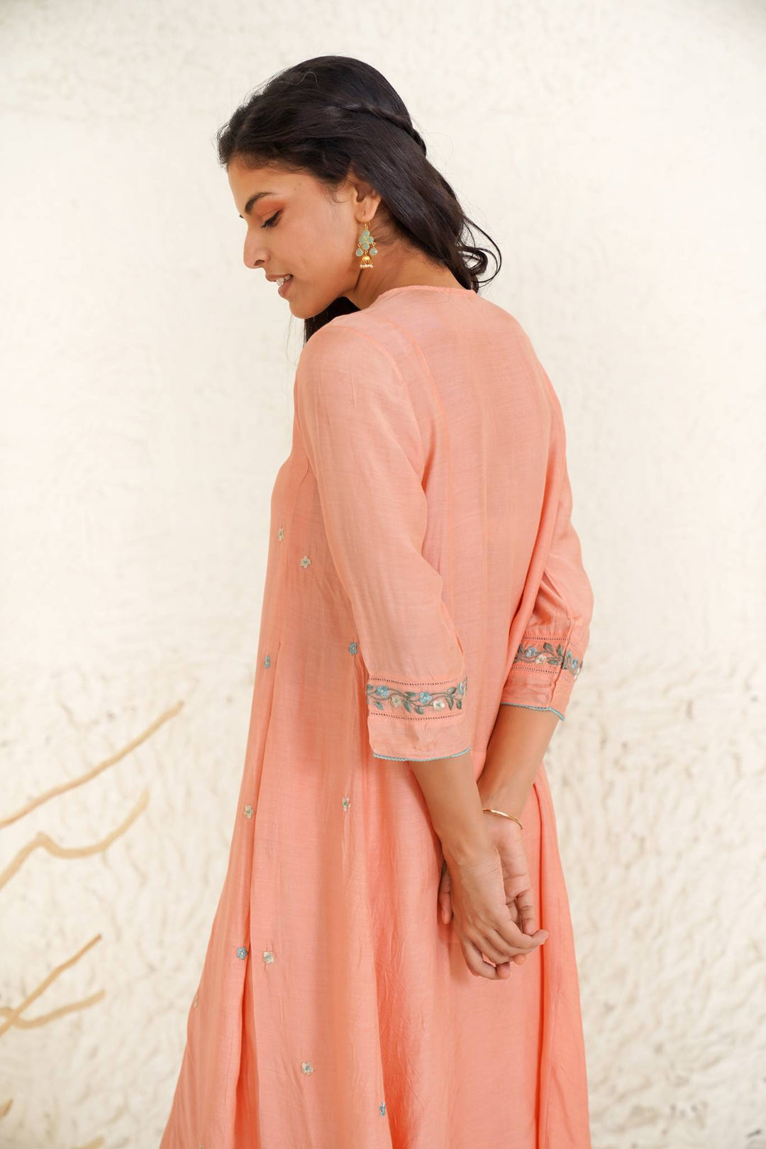 Coral Daisy Kurta with Narrow Pants