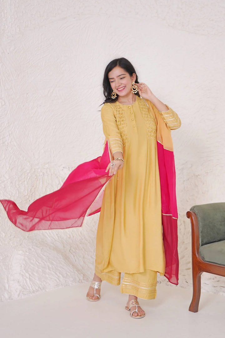 Pearl Gold Kurta with Wide Leg Pants
