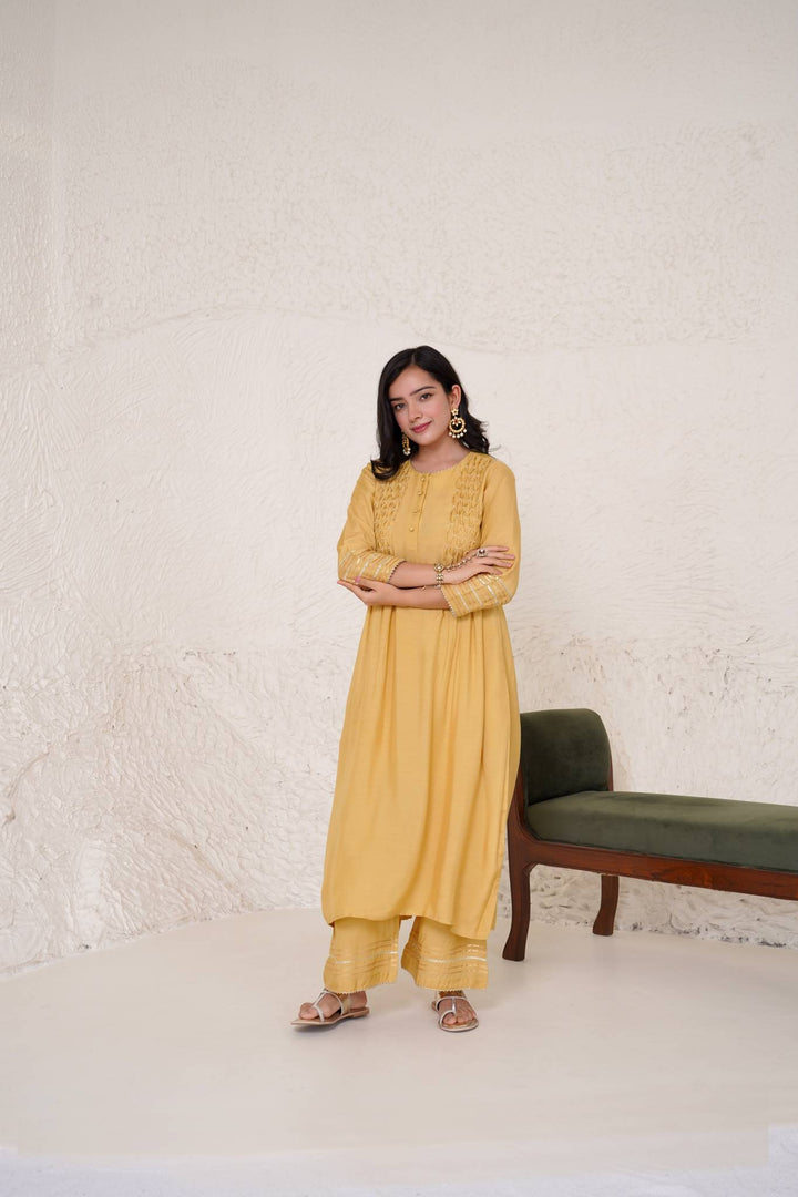 Pearl Gold Kurta with Wide Leg Pants