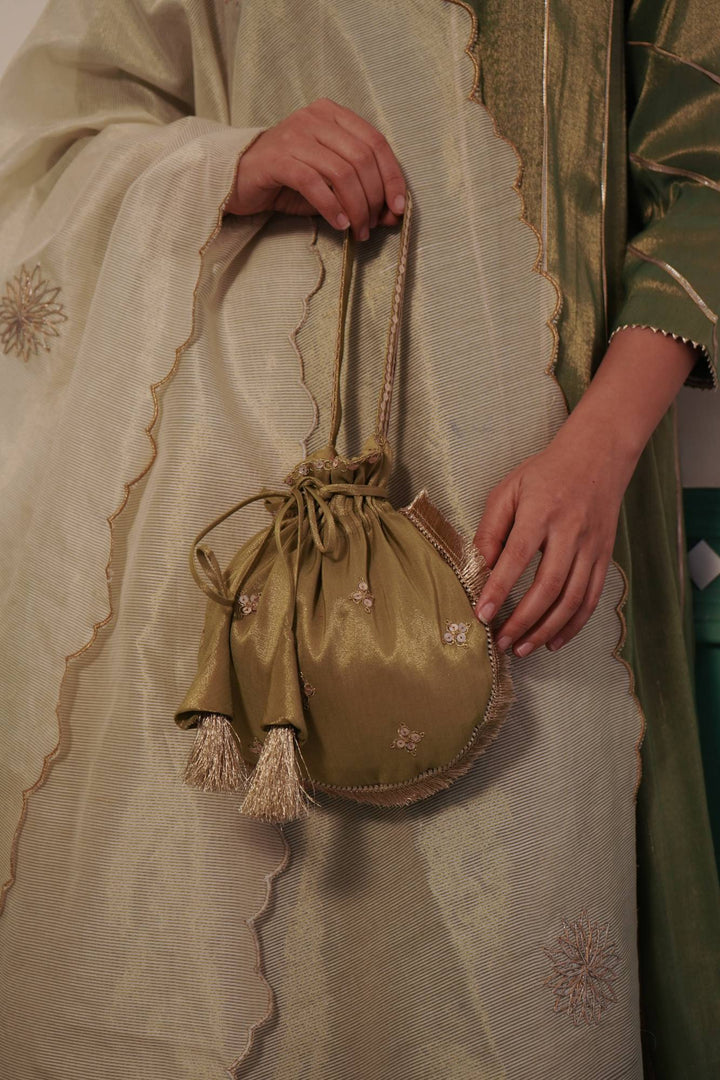 Green Tissue Potli Bag