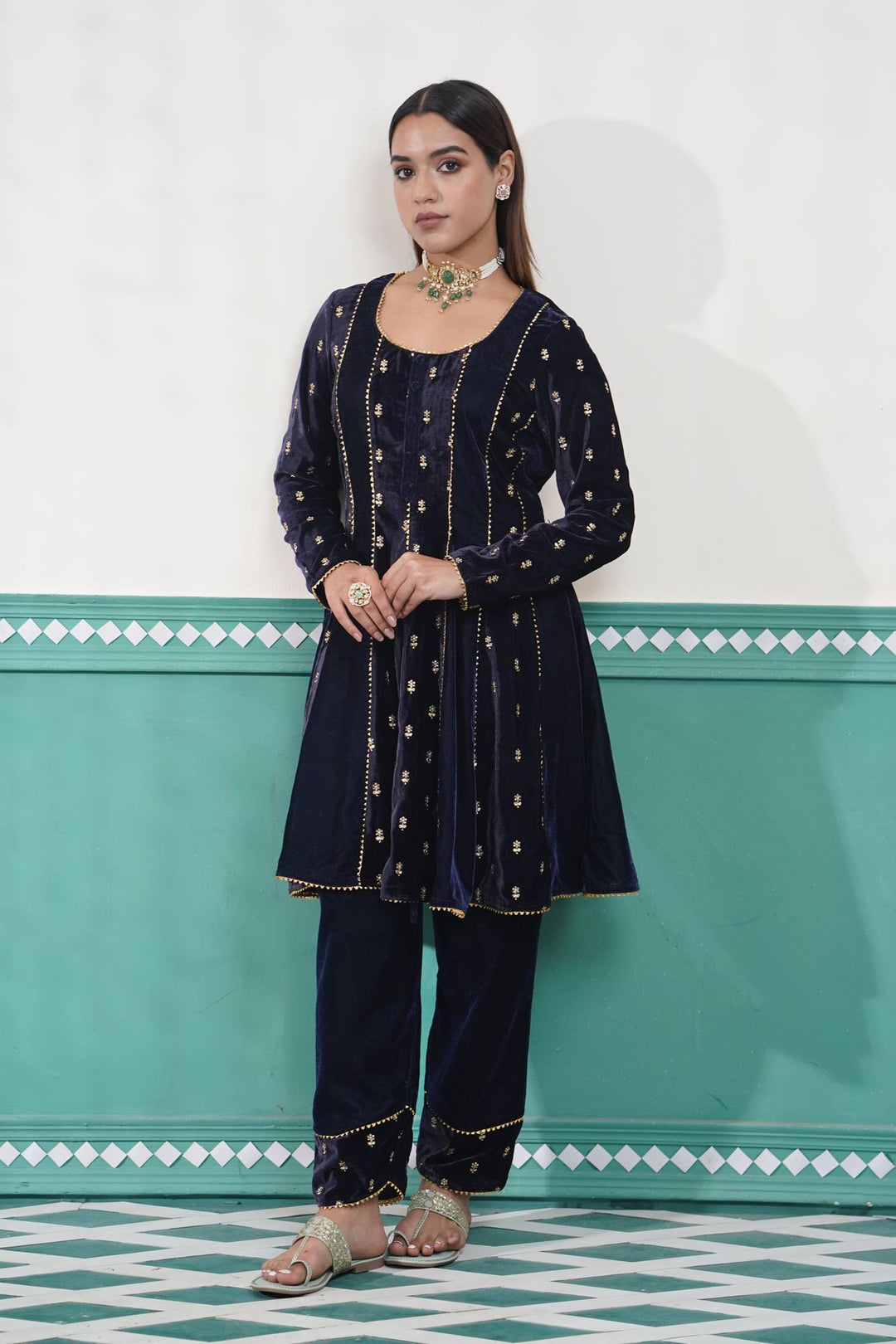 Velvet Flora Anarkali Set