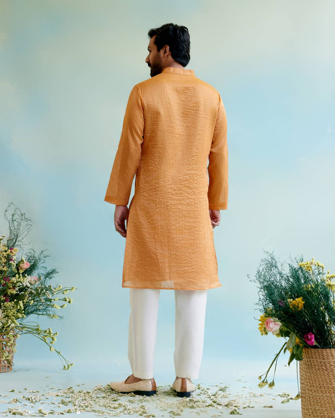 Marigold Petal Tissue Kurta with Narrow Pants
