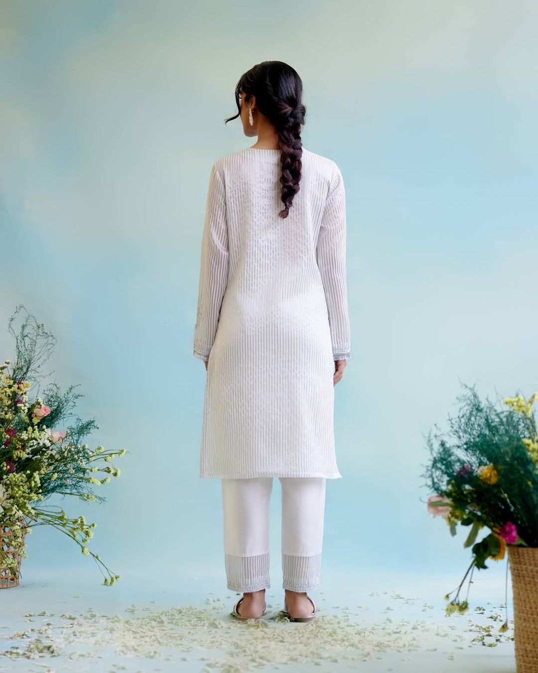 Silver Zari Tissue Kurta with Narrow Pants