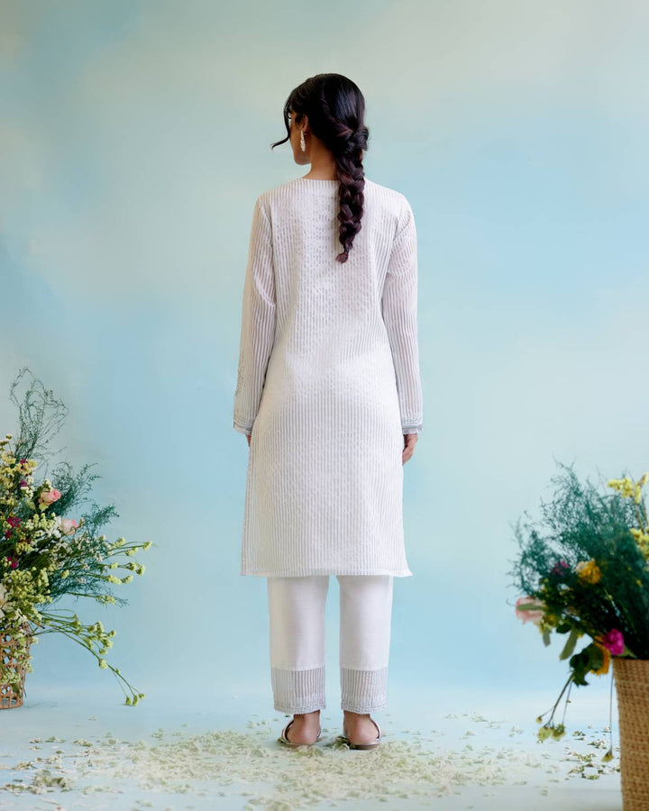 Silver Zari Tissue Kurta with Narrow Pants