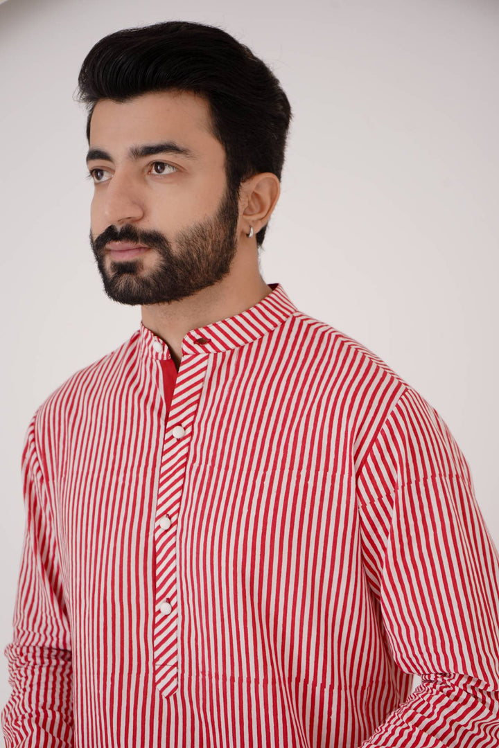 Red Stripe Kurta Set