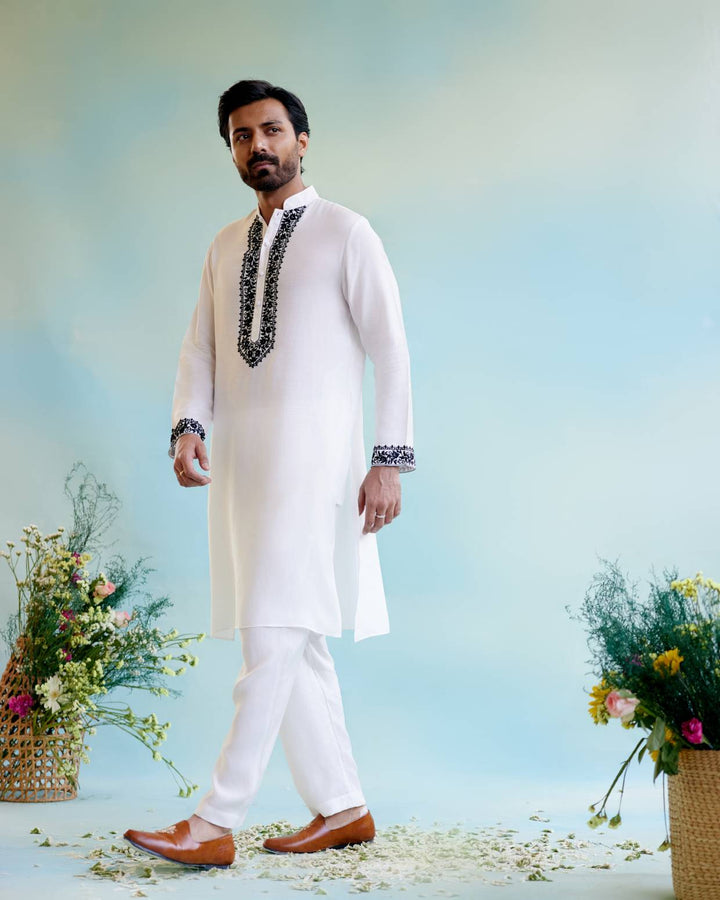 White Embroidered Kurta with Narrow Pants