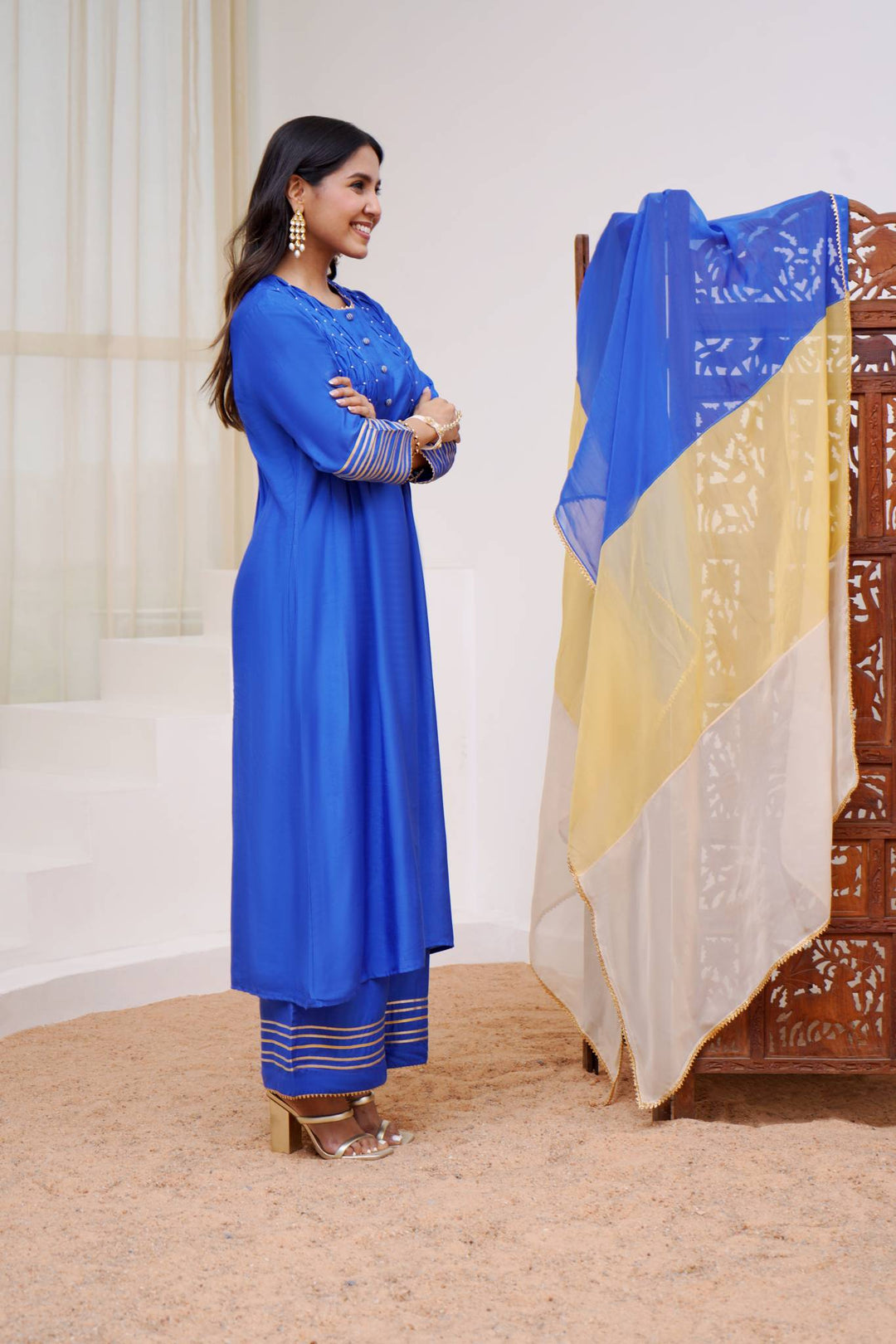Pearl Marine Kurta with Wide Leg Pants