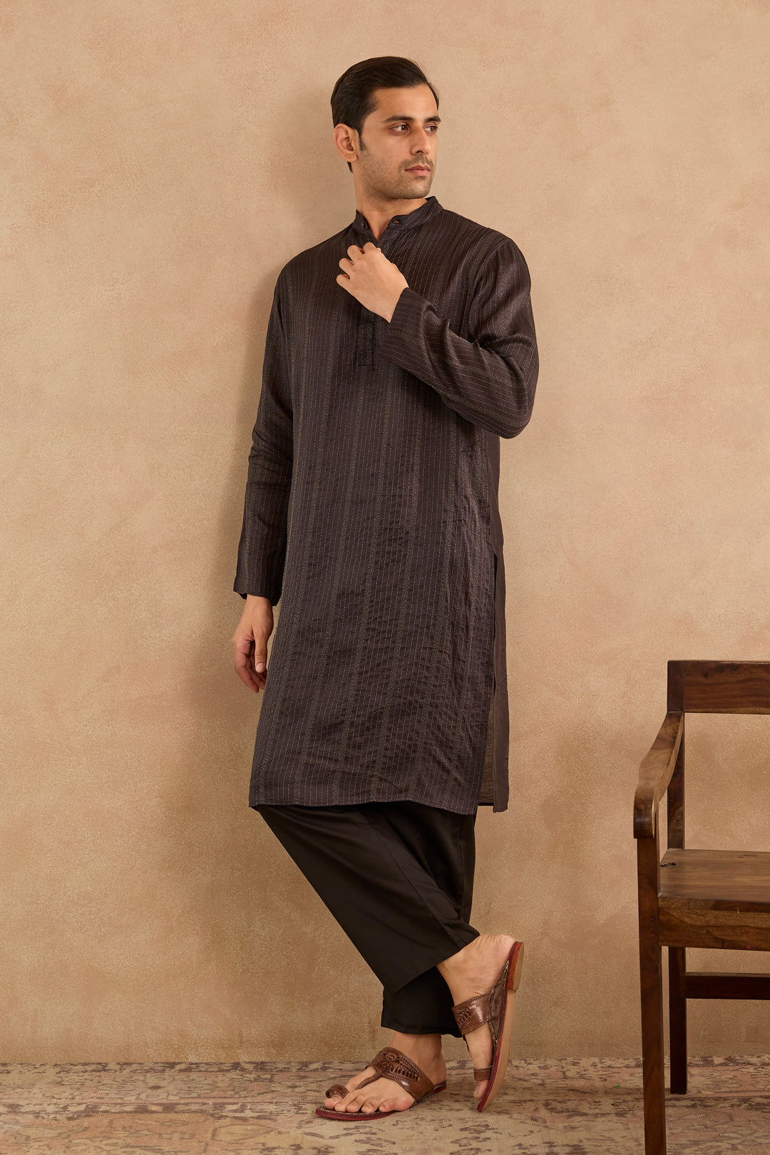 Black Bloom Silk Chanderi Kurta