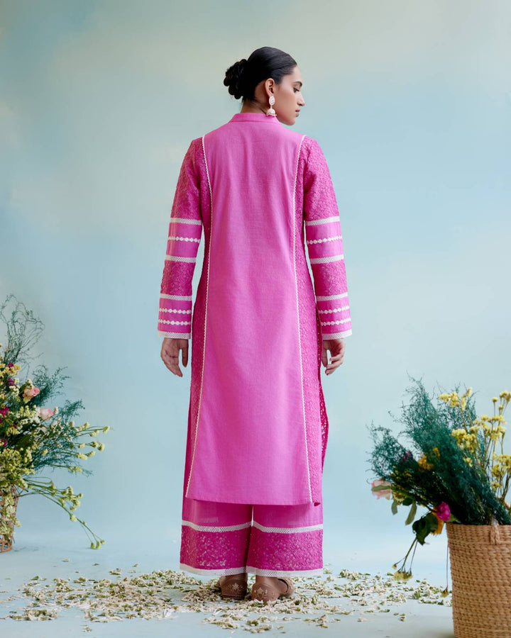 Neon Pink Kurta with Wide Leg Pants