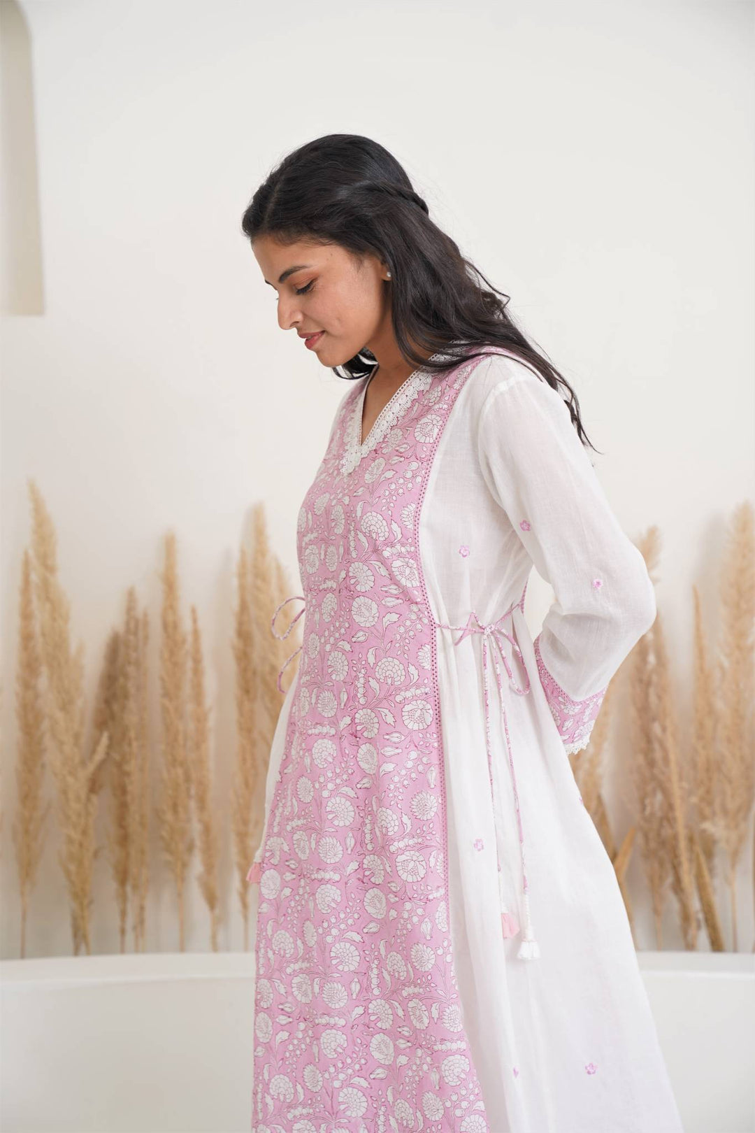 White Cameo Kurta with Pegged Pants