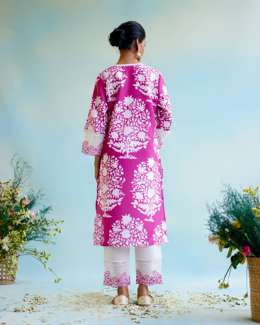 Cranberry Floral Kurta with Narrow Pants