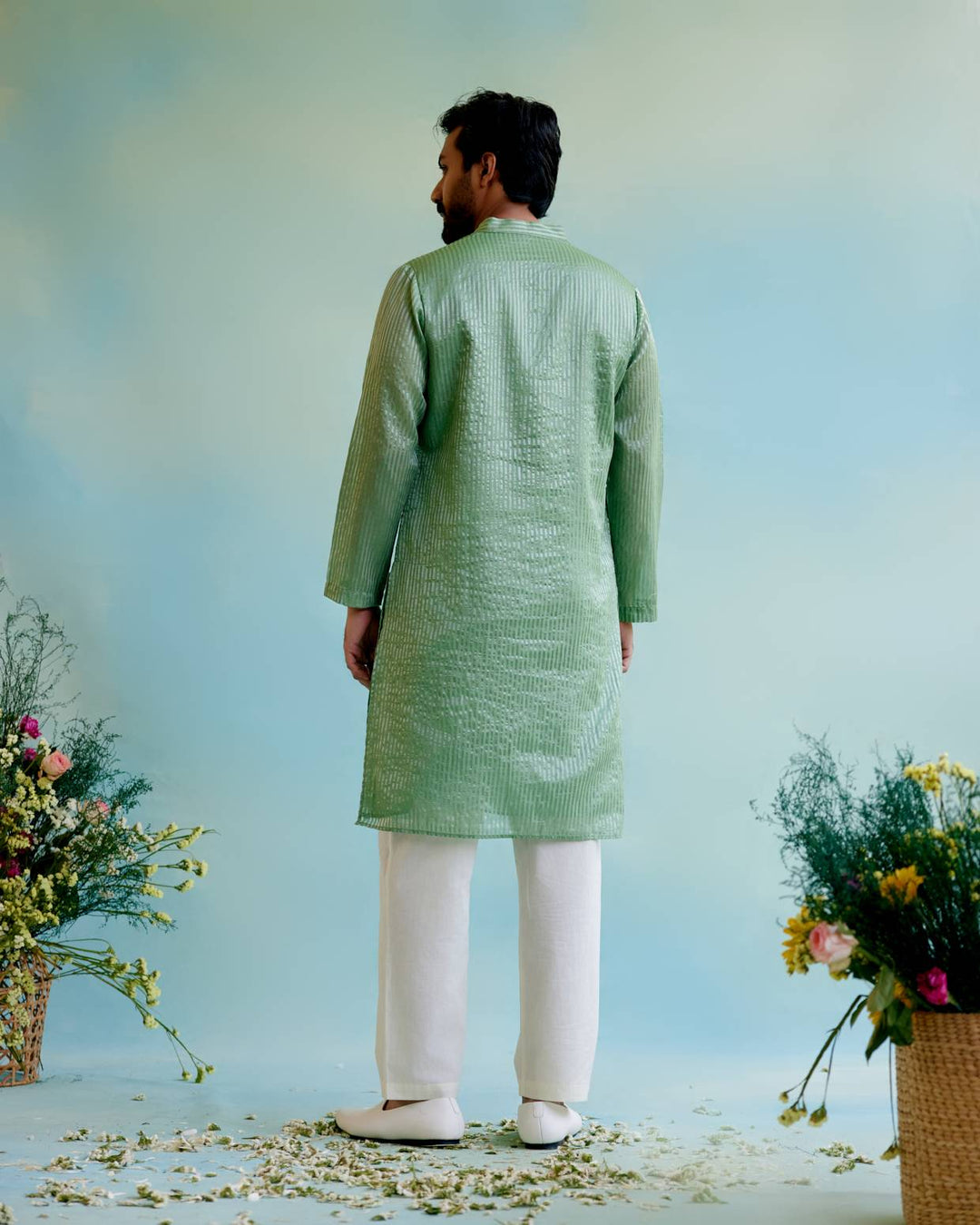 Mint Meadow Tissue Kurta with Narrow Pants